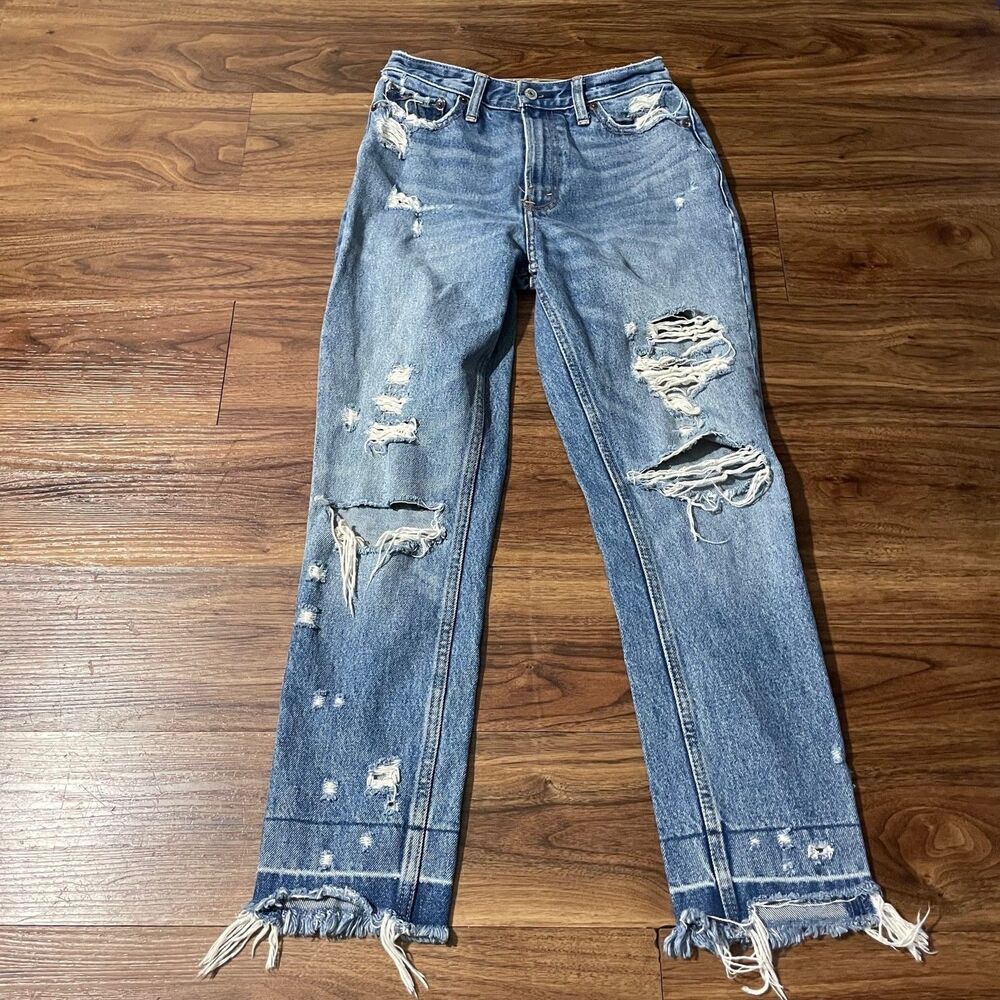 Abercrombie & Fitch Womens Annie High Rise Girlfriend Distressed Jeans Sz 25/0R